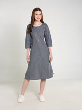 Grey Denim Solid A-Line Dress