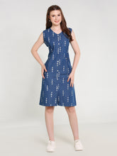 Denim Arrow Printed Sleeveless Both Side Pocket V Neck One Piece