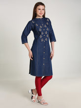 Denim Fawn Clr Butta Embroidered Mandraine Collar Kurta