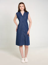 Denim Solid Coat Collar One-Piece Dress