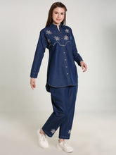 Denim Embroidered Phone Colour Stitched Co-ord Set