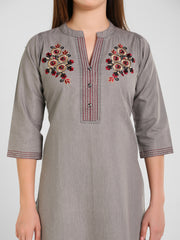 Grey Denim Both side Embroidered Mandarine Collar Kurta