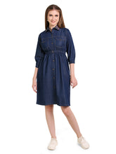 Denim Shirt Collar Embroidered One-Piece Dress