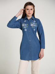 Denim Cross Stch Embroidered Shirt