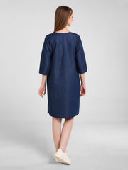 Denim Floral Embroidered DMC Stitched One-Piece Dress