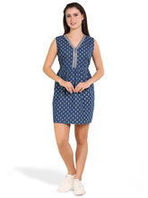Denim Printed Seq Embroidered Kurta Patti frock Style SL above knee Dress
