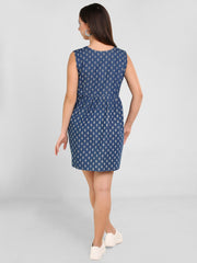Denim Printed Seq Embroidered Kurta Patti frock Style SL above knee Dress