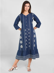Denim A Line Printed W Flair Dress