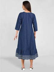 Denim A Line Printed W Flair Dress
