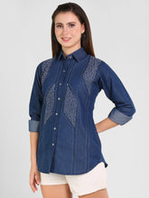 Denim Kantha Stch Embroidered Shirt