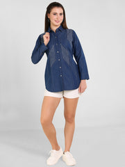 Denim Kantha Stch Embroidered Shirt