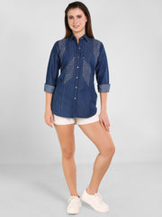 Denim Kantha Stch Embroidered Shirt