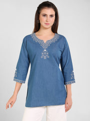 Denim Embroidered Kurti