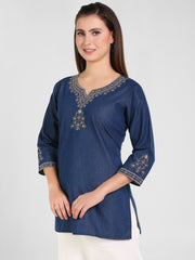 Denim Embroidered Kurti