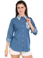 Denim Collar Pocket Laced Shirt