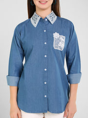 Denim Collar Pocket Laced Shirt