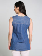 Denim DMC stich SL Round V Neck Kurti