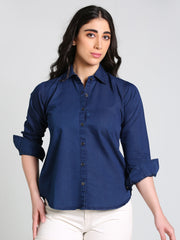 Denim Solid Navy Blue Shirt