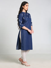 Denim Printed Butta with dotted print Mandarine Collar Kurta