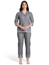 Grey Denim Embroidred Cut work Co-ord Set