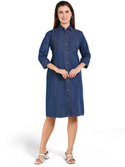 Havva Fashion women’s button down denim shirt dress with minimal design