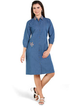 Havva Fashion denim embroidered shirt kurti for women with floral detail