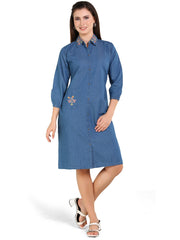 Havva Fashion denim embroidered shirt kurti for women with floral detail