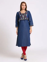 Blue Denim Embroidered Kurta