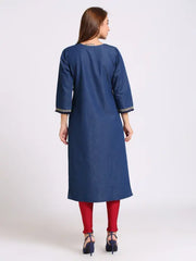 Blue Denim Embroidered Kurta