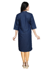 Blue Denim Embroidered Kurta