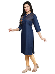 Blue Denim Embroidered Kurta
