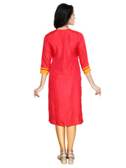 Red Embroided Straight South Silk Kurta