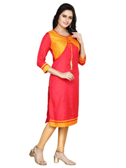 Red Embroided Straight South Silk Kurta