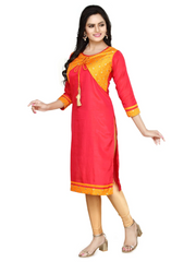 Red Embroided Straight South Silk Kurta