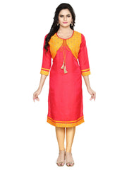Red Embroided Straight South Silk Kurta