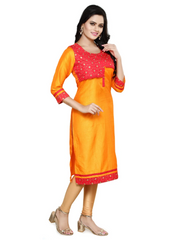 Straight Embroided Orange Kurta