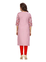 Pink Printed Straight Cotton Kurta