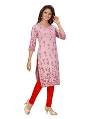 Pink Printed Straight Cotton Kurta