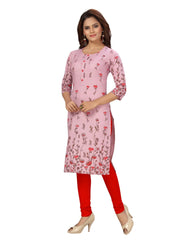 Pink Printed Straight Cotton Kurta