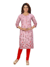 Pink Printed Straight Cotton Kurta