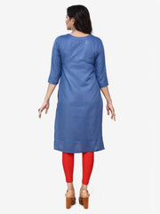 Blue Embroided Straight Cotton Kurta