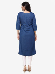 Blue Denim Embroidered Kurta