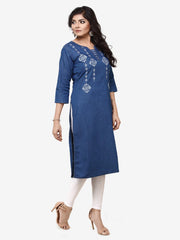 Blue Denim Embroidered Kurta