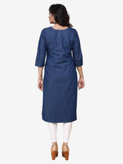 Blue Denim Embroidered Kurta