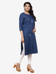 Blue Denim Embroidered Kurta