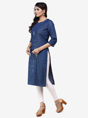 Blue Denim Embroidered Kurta