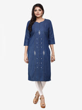 Blue Denim Embroidered Kurta