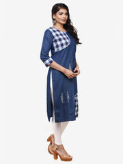 Blue Denim Embroidered Kurta