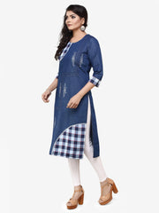 Blue Denim Embroidered Kurta