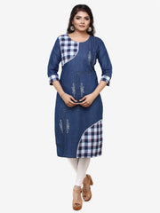 Blue Denim Embroidered Kurta
